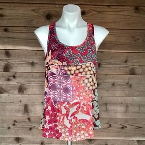 Lily White Boho Floral Layered Racerback Top Med